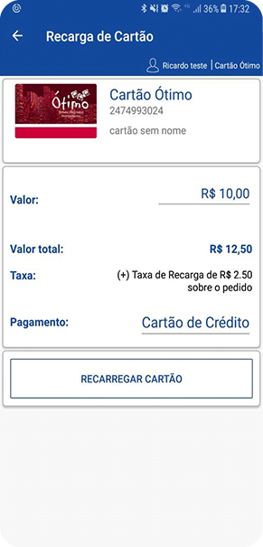 <strong>Compra de recarga</strong><br />
para cartão de transporte
