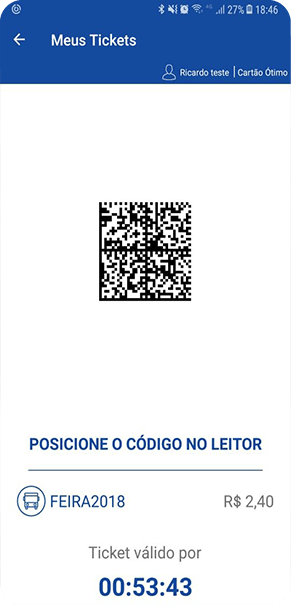 <strong>Emissão de ticket</strong> (QR Code<br />
e NFC) para pagamento direto<br />
no validador
